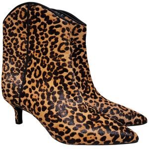 On 34th Women Aatira Kitten Heel Western Booties Size 10M Leopard Print Cow Fur